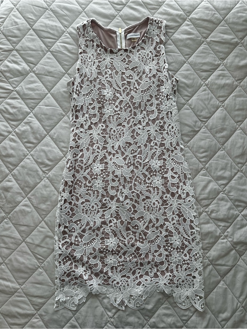 Calvin Klein White Lace Overlay Dress with Nude Lining
